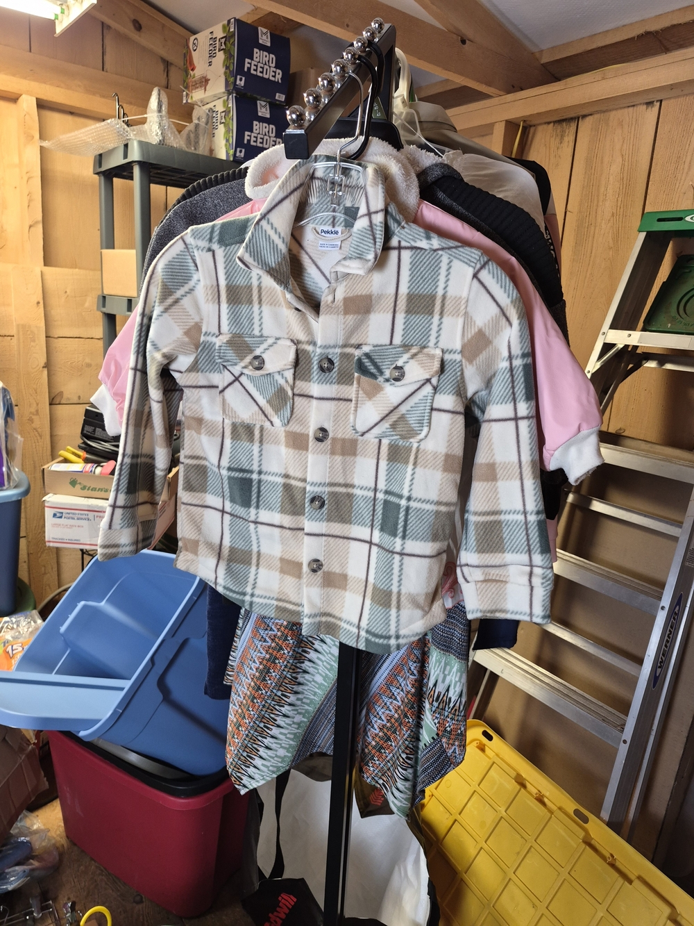 Pekkle Plaid Button-Front Shirt Jacket in Beige & Green Bin 64